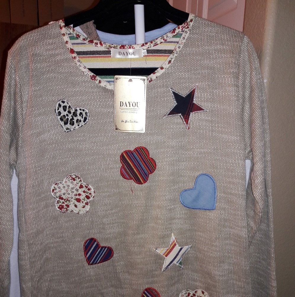 2/$50    NWT Woven Sweater Top with Embroidered i